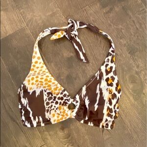 Eddie Bauer Bikini Top, Halter, 6, EUC, Brown/White Animal Print